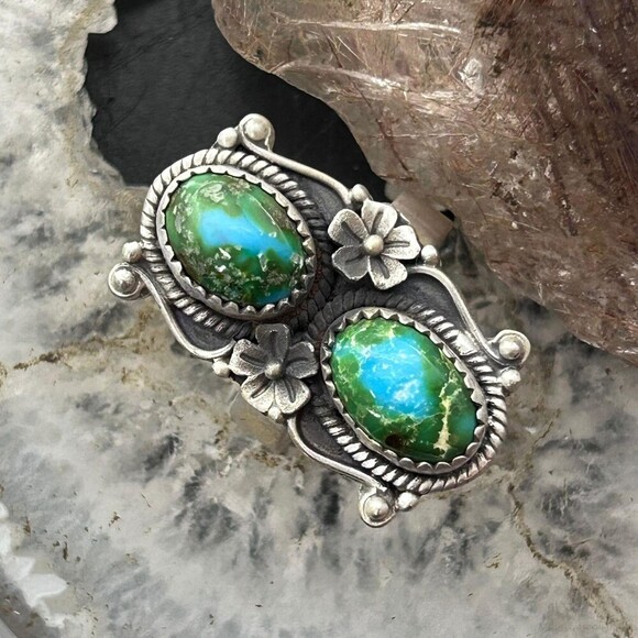 Sterling Southwestern Style 2 Sonora Gold Turquoise Adjustable Ring For Women #4 - Picture 1 of 10